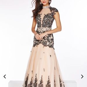 angela and alison 51017. Black and nude lace dress